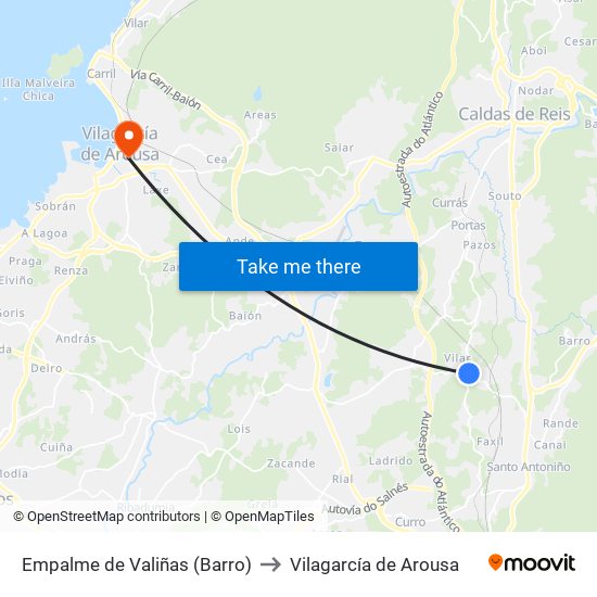 Empalme de Valiñas (Barro) to Vilagarcía de Arousa map