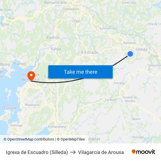 Igrexa de Escuadro (Silleda) to Vilagarcía de Arousa map