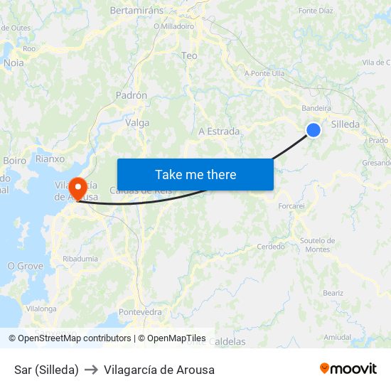 Sar (Silleda) to Vilagarcía de Arousa map