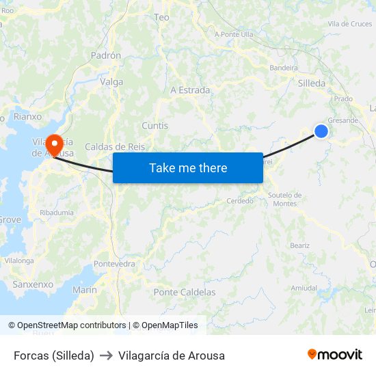 Forcas (Silleda) to Vilagarcía de Arousa map