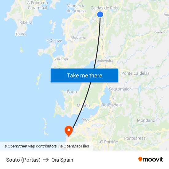 Souto (Portas) to Oia Spain map