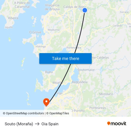 Souto (Moraña) to Oia Spain map