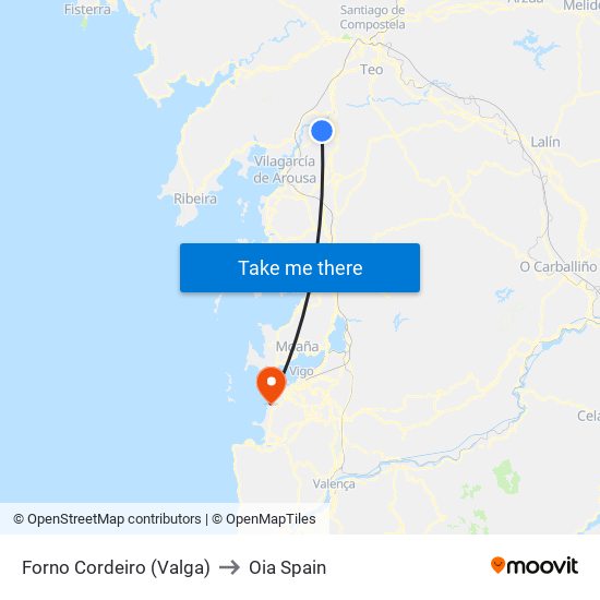 Forno Cordeiro (Valga) to Oia Spain map