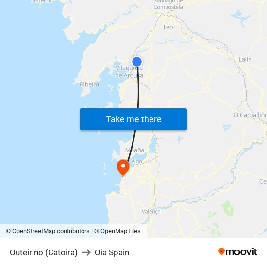 Outeiriño (Catoira) to Oia Spain map