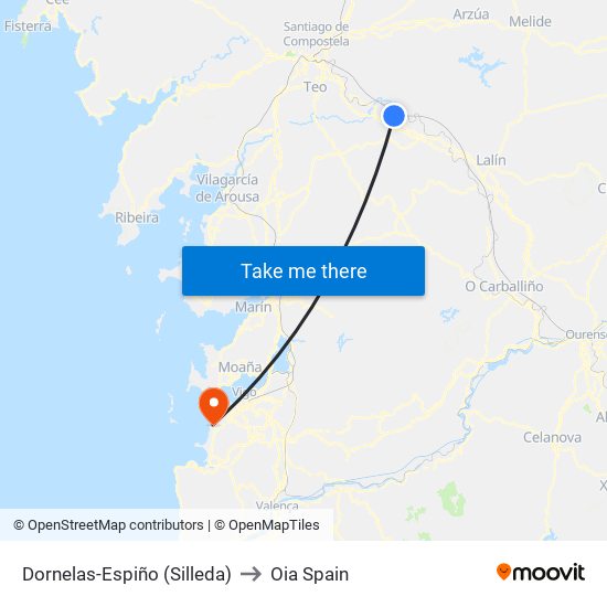 Dornelas-Espiño (Silleda) to Oia Spain map