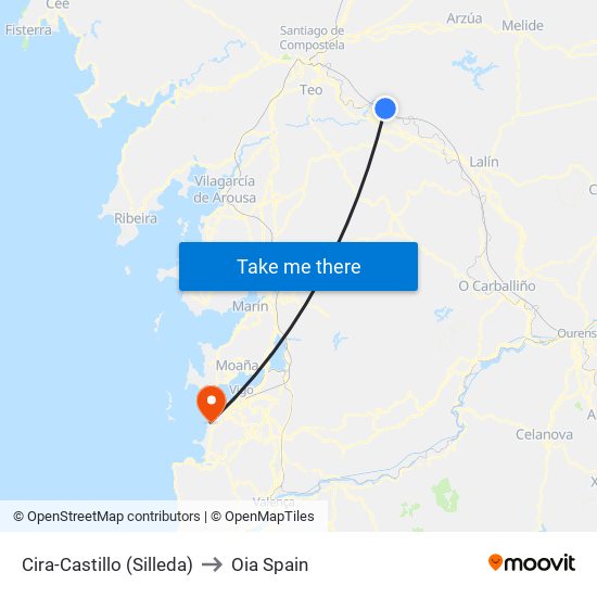 Cira-Castillo (Silleda) to Oia Spain map