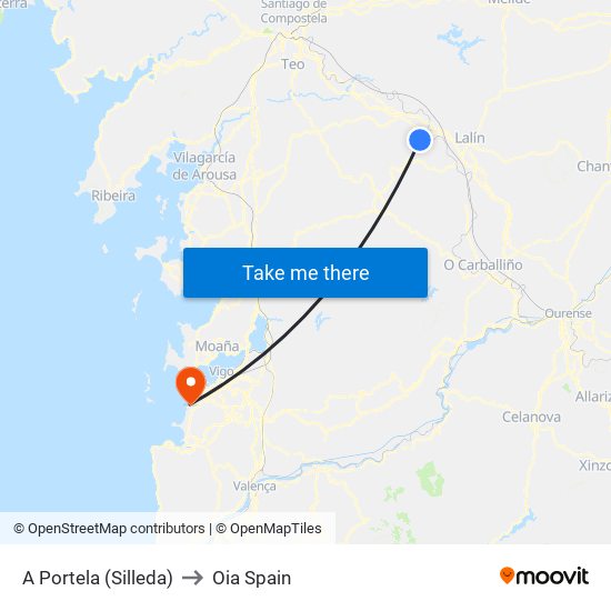 A Portela (Silleda) to Oia Spain map