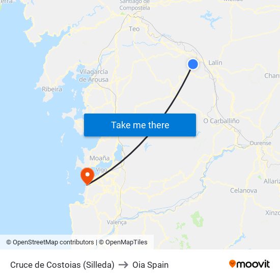 Cruce de Costoias (Silleda) to Oia Spain map