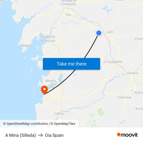 A Mina (Silleda) to Oia Spain map