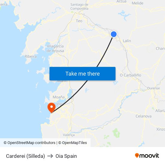 Carderei (Silleda) to Oia Spain map