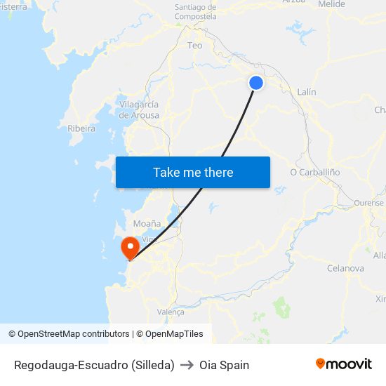 Regodauga-Escuadro (Silleda) to Oia Spain map