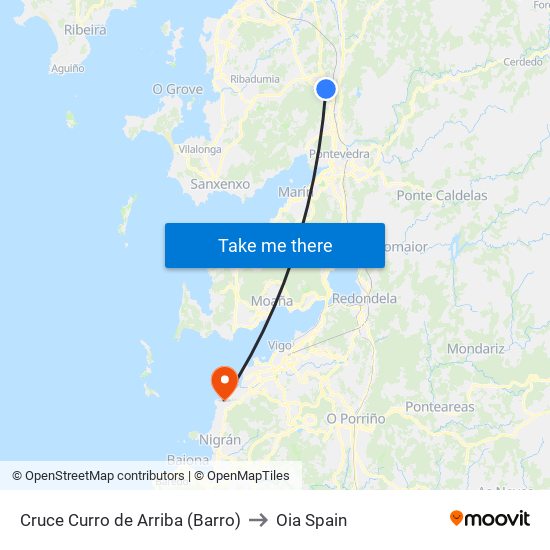 Cruce Curro de Arriba (Barro) to Oia Spain map