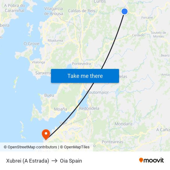 Xubrei (A Estrada) to Oia Spain map