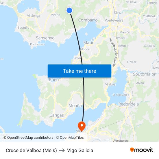 Cruce de Valboa (Meis) to Vigo Galicia map