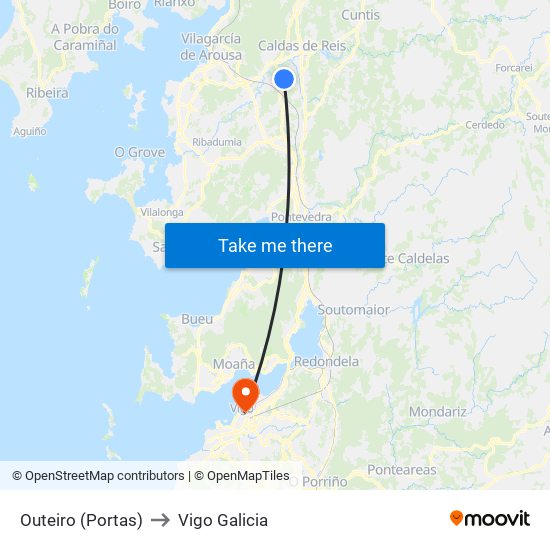 Outeiro (Portas) to Vigo Galicia map