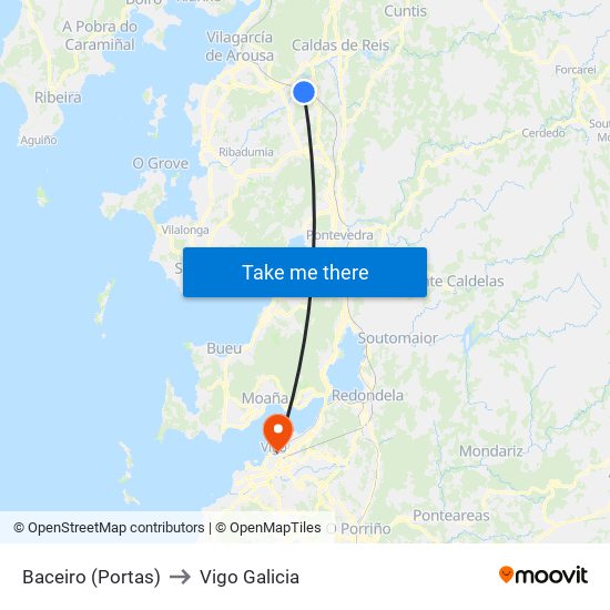 Baceiro (Portas) to Vigo Galicia map