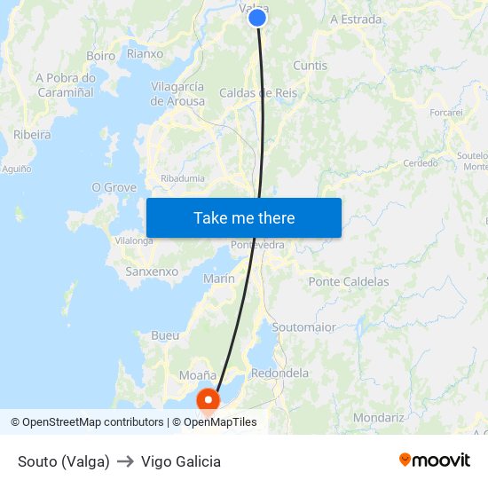 Souto (Valga) to Vigo Galicia map