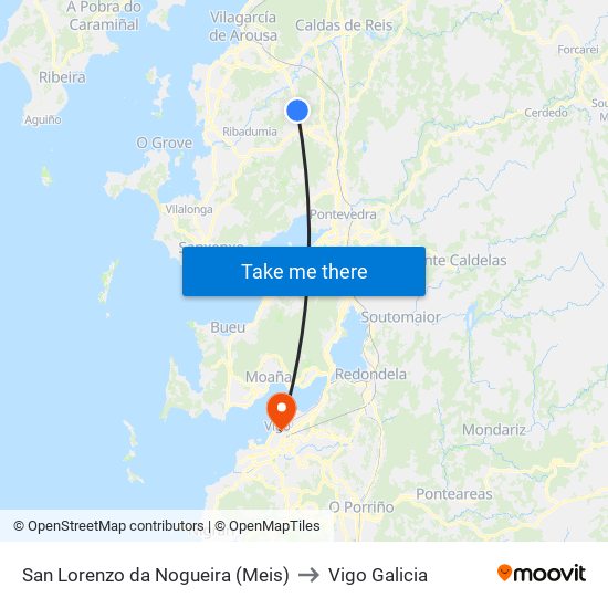 San Lorenzo da Nogueira (Meis) to Vigo Galicia map