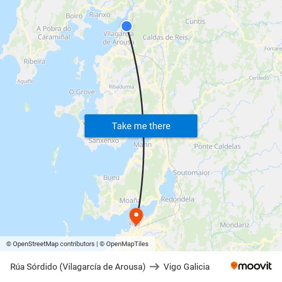 Rúa Sórdido (Vilagarcía de Arousa) to Vigo Galicia map