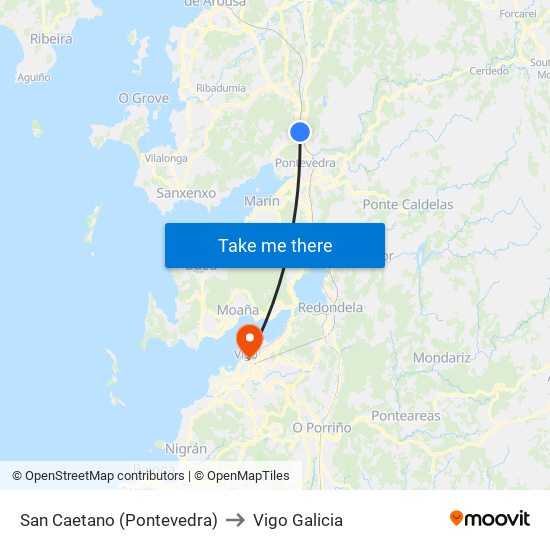 San Caetano (Pontevedra) to Vigo Galicia map