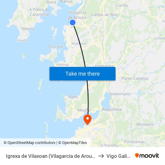 Igrexa de Vilaxoan (Vilagarcía de Arousa) to Vigo Galicia map