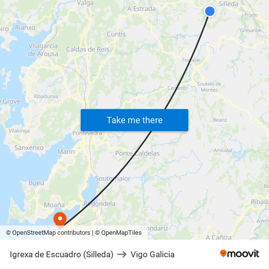 Igrexa de Escuadro (Silleda) to Vigo Galicia map