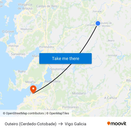 Outeiro (Cerdedo-Cotobade) to Vigo Galicia map