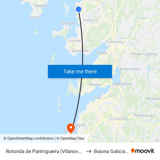 Rotonda de Pantrigueira (Vilanova de Arousa) to Baiona Galicia Spain map