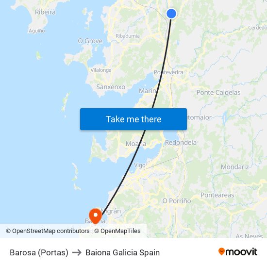 Barosa (Portas) to Baiona Galicia Spain map