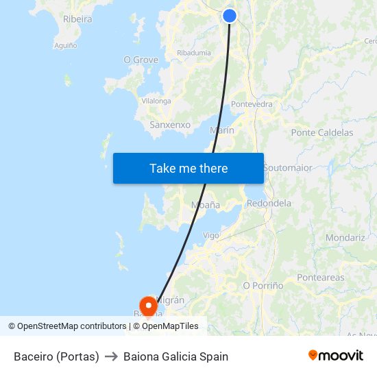 Baceiro (Portas) to Baiona Galicia Spain map