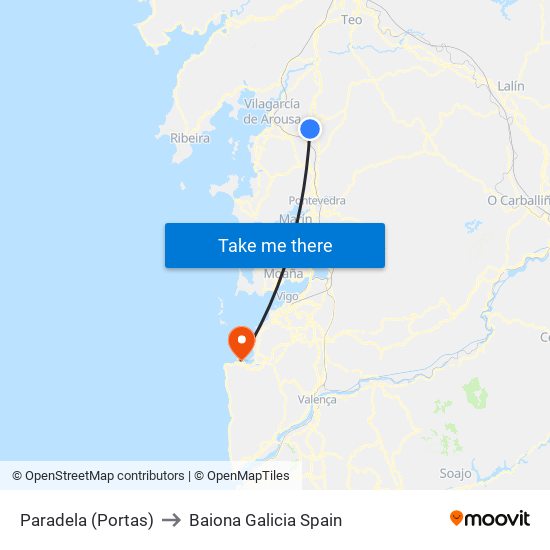 Paradela (Portas) to Baiona Galicia Spain map