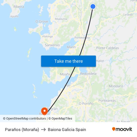 Paraños (Moraña) to Baiona Galicia Spain map