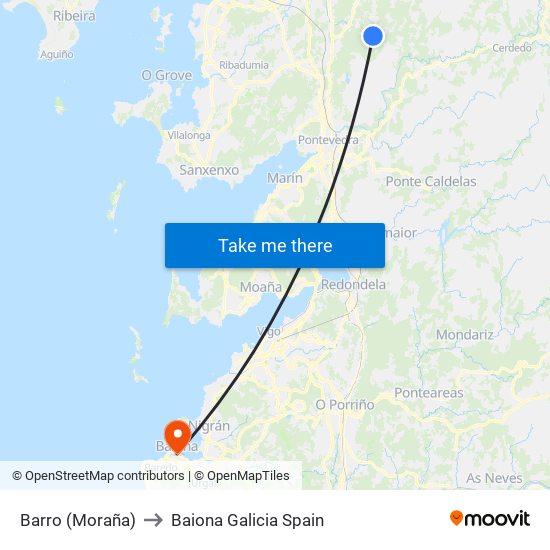 Barro (Moraña) to Baiona Galicia Spain map