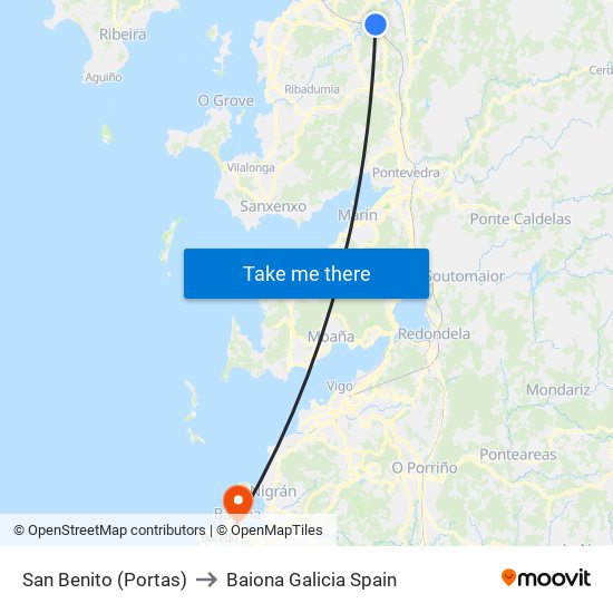 San Benito (Portas) to Baiona Galicia Spain map