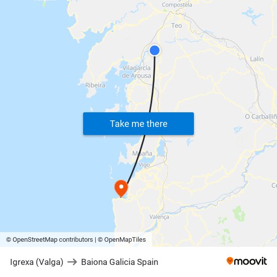 Igrexa (Valga) to Baiona Galicia Spain map