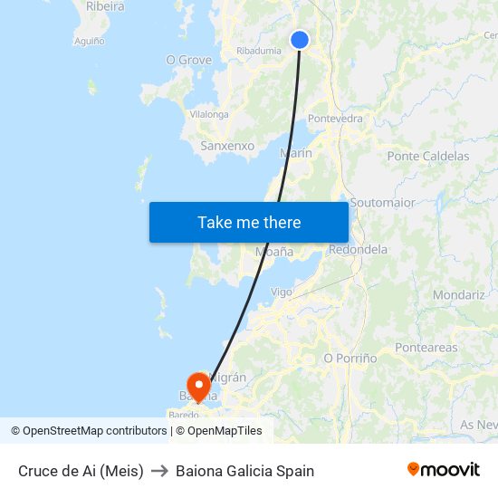 Cruce de Ai (Meis) to Baiona Galicia Spain map