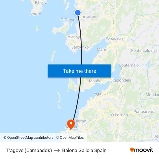 Tragove (Cambados) to Baiona Galicia Spain map
