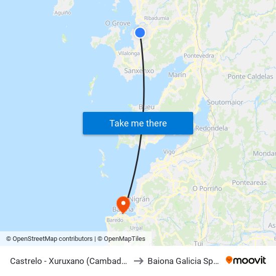 Castrelo - Xuruxano (Cambados) to Baiona Galicia Spain map