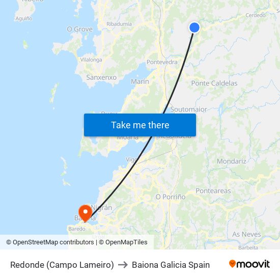 Redonde (Campo Lameiro) to Baiona Galicia Spain map