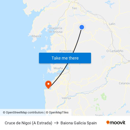 Cruce de Nigoi (A Estrada) to Baiona Galicia Spain map