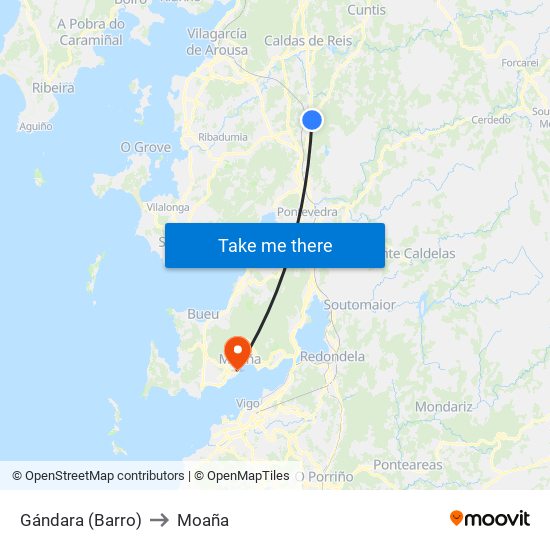 Gándara (Barro) to Moaña map