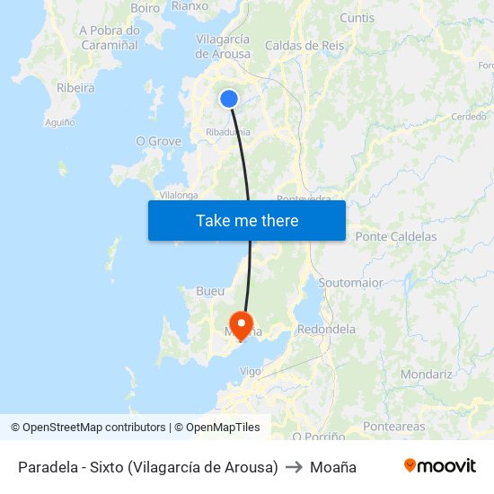 Paradela - Sixto (Vilagarcía de Arousa) to Moaña map