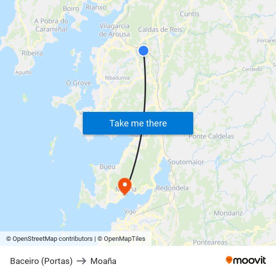Baceiro (Portas) to Moaña map