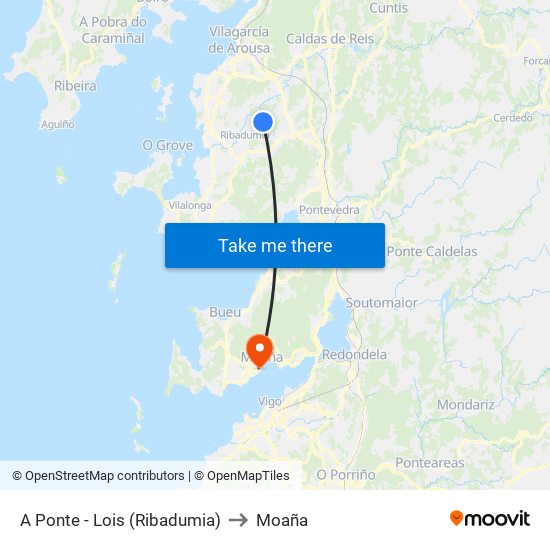 A Ponte - Lois (Ribadumia) to Moaña map