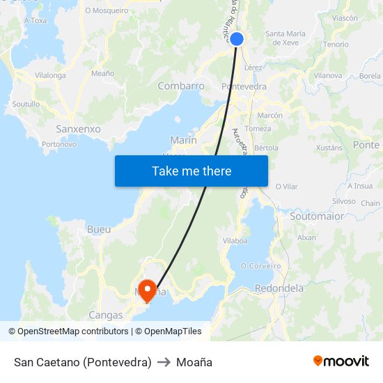 San Caetano (Pontevedra) to Moaña map