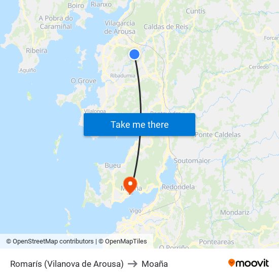 Romarís (Vilanova de Arousa) to Moaña map