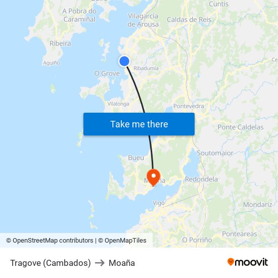 Tragove (Cambados) to Moaña map