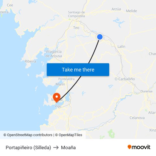 Portapiñeiro (Silleda) to Moaña map