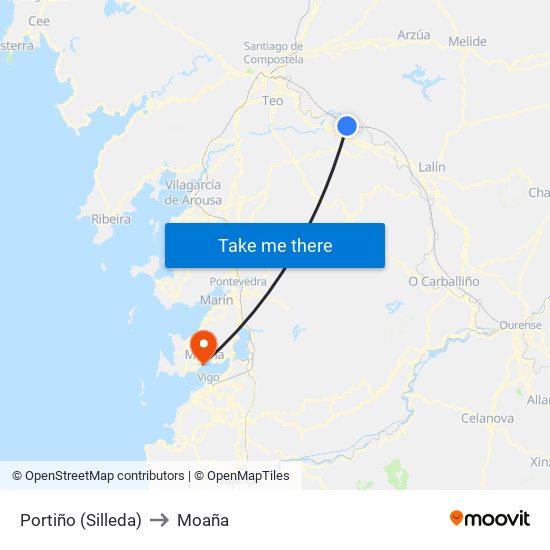 Portiño (Silleda) to Moaña map
