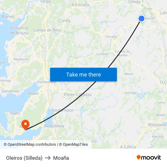 Oleiros (Silleda) to Moaña map